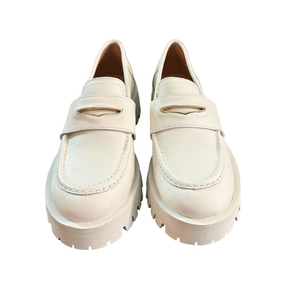 Steve Madden Womens Platform Lawerence Loafers Bone Leather Gold Accents Size 8 - Picture 3 of 10